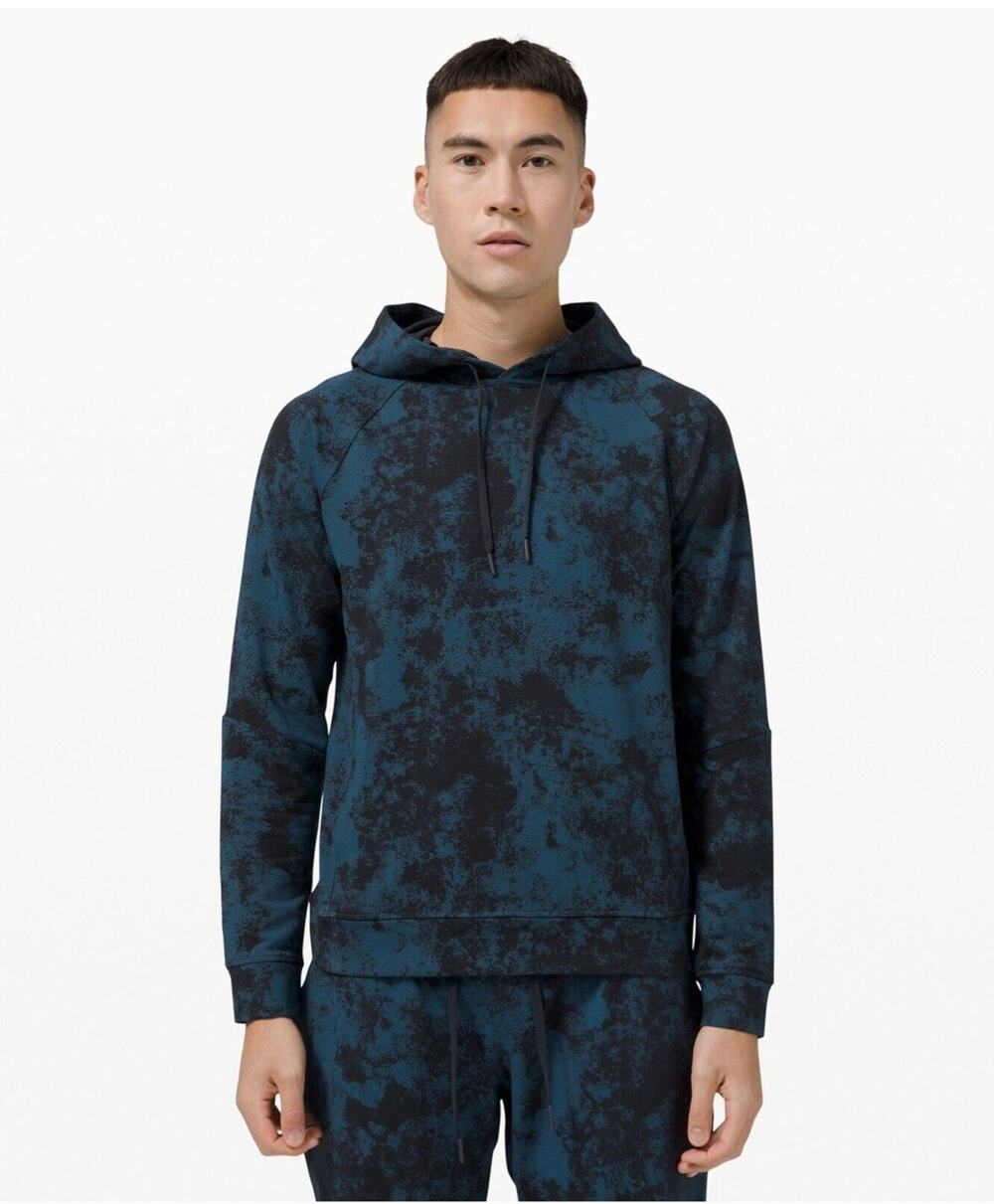 NWT Lululemon Men Size L City Sweat Pullover Hoodie Navy Blue Tie Dye ABCN